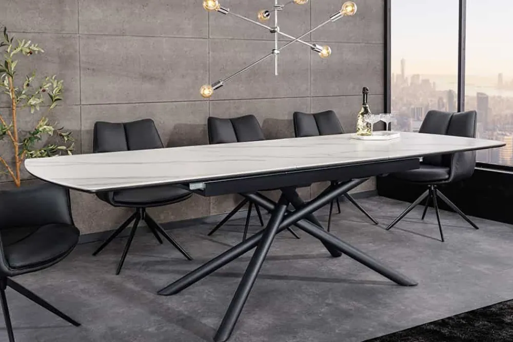 Riess-Ambiente Industrial Loft|Esstische > Ausziehbarer Esstisch MIKADO 180-230cm weiß Keramik schwarz Sterngestell