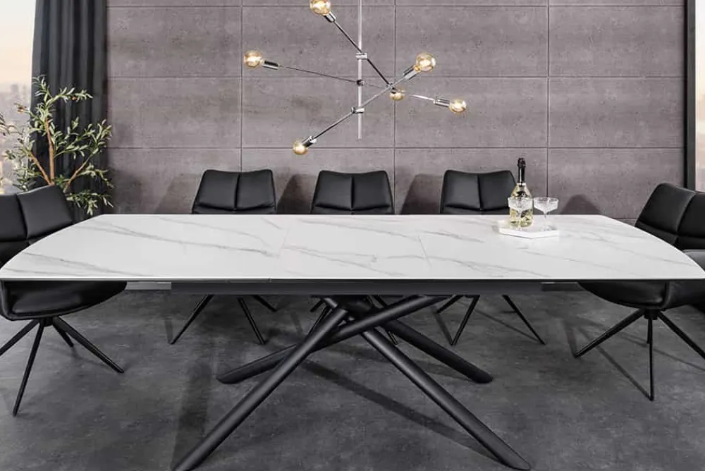Riess-Ambiente Industrial Loft|Esstische > Ausziehbarer Esstisch MIKADO 180-230cm weiß Keramik schwarz Sterngestell