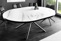 Riess-Ambiente Industrial Loft|Esstische > Ausziehbarer Esstisch MIKADO 120-160cm weiß Keramik oval schwarz Sterngestell
