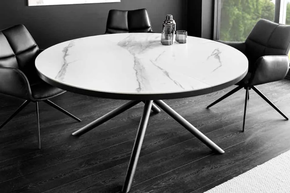 Riess-Ambiente Industrial Loft|Esstische > Ausziehbarer Esstisch MIKADO 120-160cm weiß Keramik oval schwarz Sterngestell