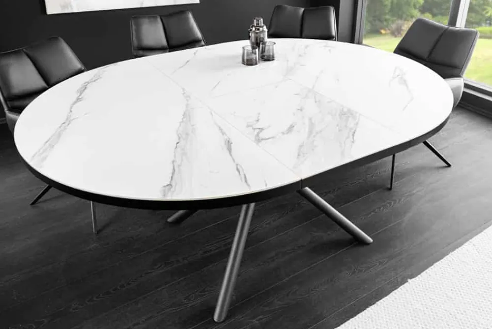 Riess-Ambiente Industrial Loft|Esstische > Ausziehbarer Esstisch MIKADO 120-160cm weiß Keramik oval schwarz Sterngestell