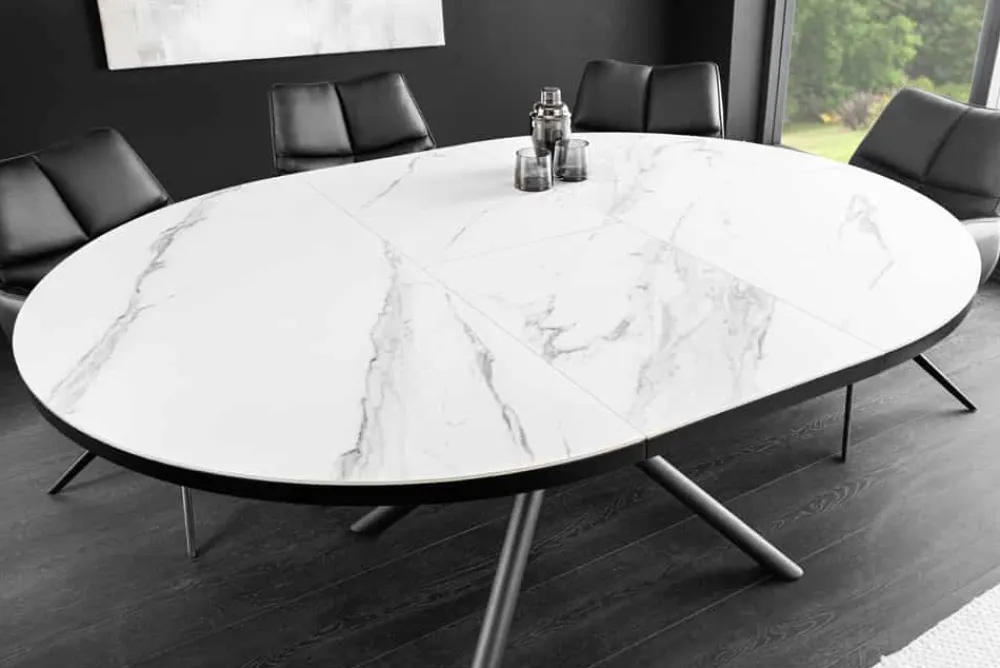 Riess-Ambiente Industrial Loft|Esstische > Ausziehbarer Esstisch MIKADO 120-160cm weiß Keramik oval schwarz Sterngestell