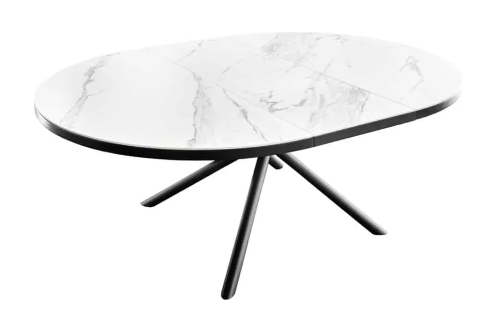 Riess-Ambiente Industrial Loft|Esstische > Ausziehbarer Esstisch MIKADO 120-160cm weiß Keramik oval schwarz Sterngestell