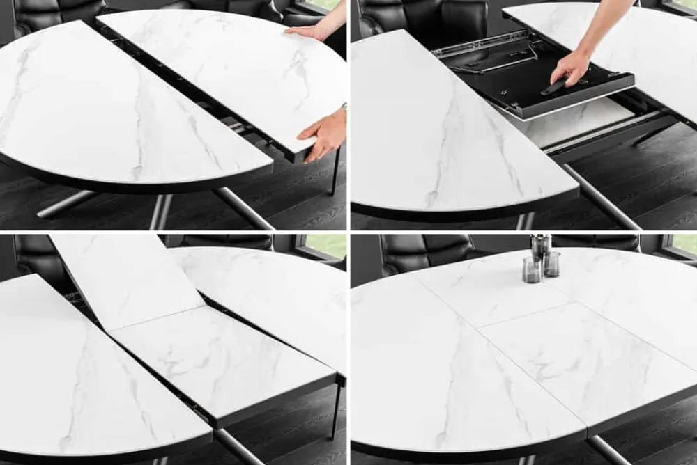 Riess-Ambiente Industrial Loft|Esstische > Ausziehbarer Esstisch MIKADO 120-160cm weiß Keramik oval schwarz Sterngestell