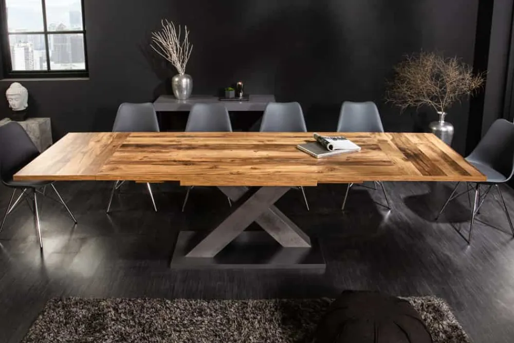 Riess-Ambiente Industrial Loft|Esstische > Ausziehbarer Esstisch MONTREAL 180-280cm natur Plankeneiche Holz-Design Schwarzstahl