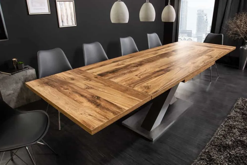 Riess-Ambiente Industrial Loft|Esstische > Ausziehbarer Esstisch MONTREAL 180-280cm natur Plankeneiche Holz-Design Schwarzstahl