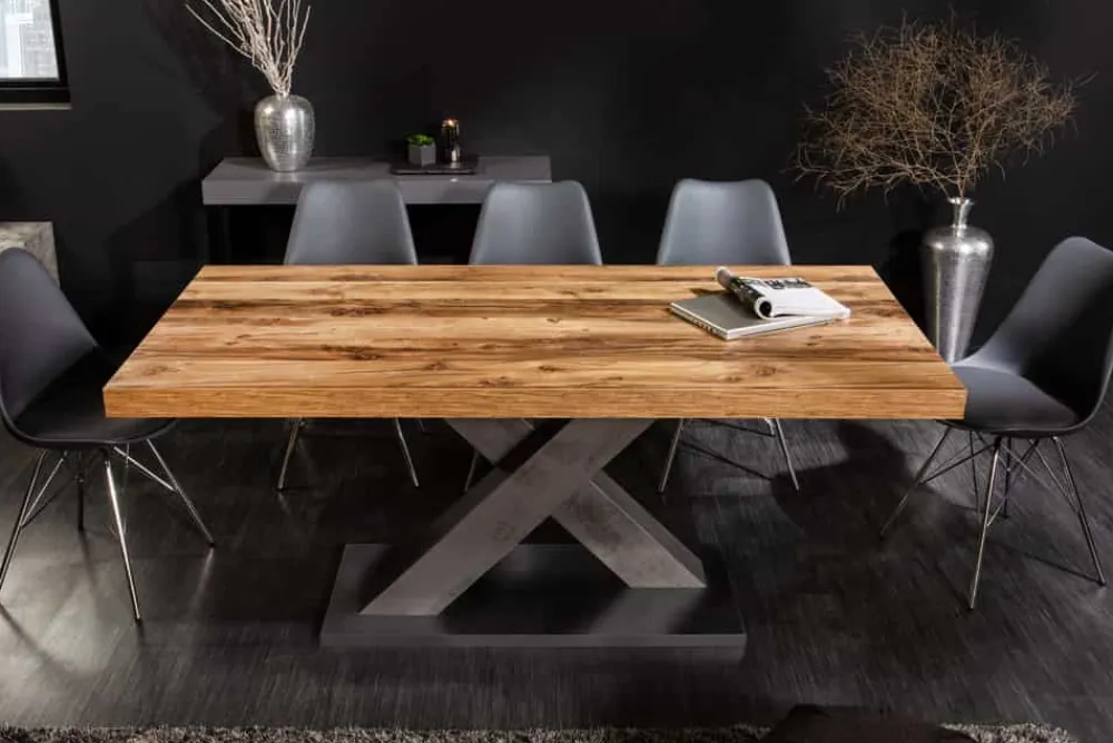 Riess-Ambiente Industrial Loft|Esstische > Ausziehbarer Esstisch MONTREAL 180-280cm natur Plankeneiche Holz-Design Schwarzstahl