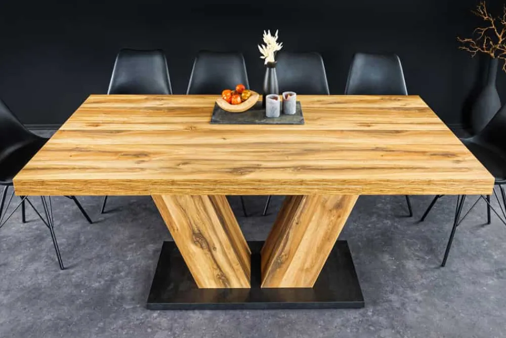 Riess-Ambiente Industrial Loft|Esstische > Ausziehbarer Esstisch MONTREAL 180-280cm natur Plankeneiche Holz-Design V-Gestell