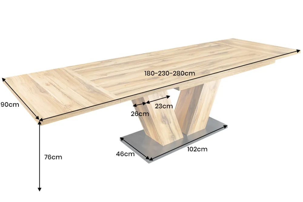 Riess-Ambiente Industrial Loft|Esstische > Ausziehbarer Esstisch MONTREAL 180-280cm natur Plankeneiche Holz-Design V-Gestell