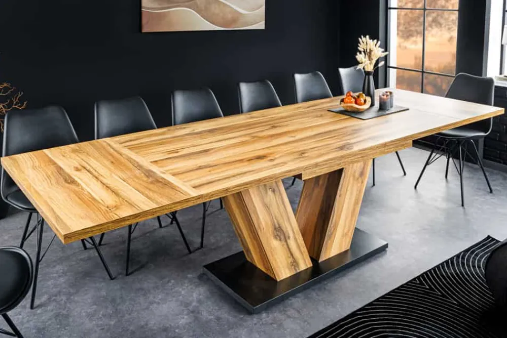 Riess-Ambiente Industrial Loft|Esstische > Ausziehbarer Esstisch MONTREAL 180-280cm natur Plankeneiche Holz-Design V-Gestell