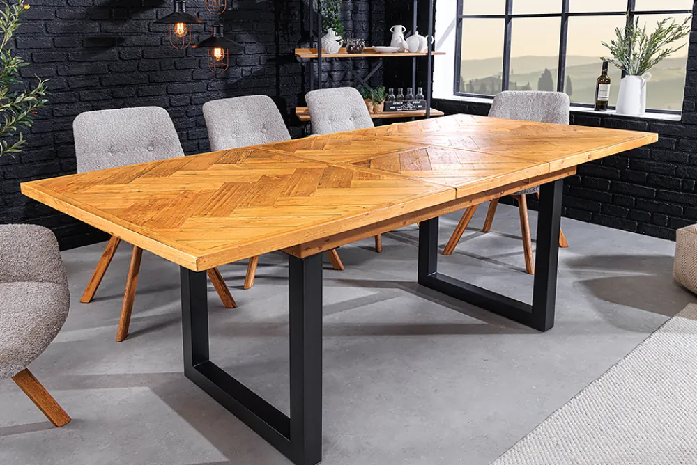 Riess-Ambiente Esstische|Mehr... > Ausziehbarer Esstisch MOSAIK 140-180cm braun Pinie recyceltes Massivholz Metall schwarz