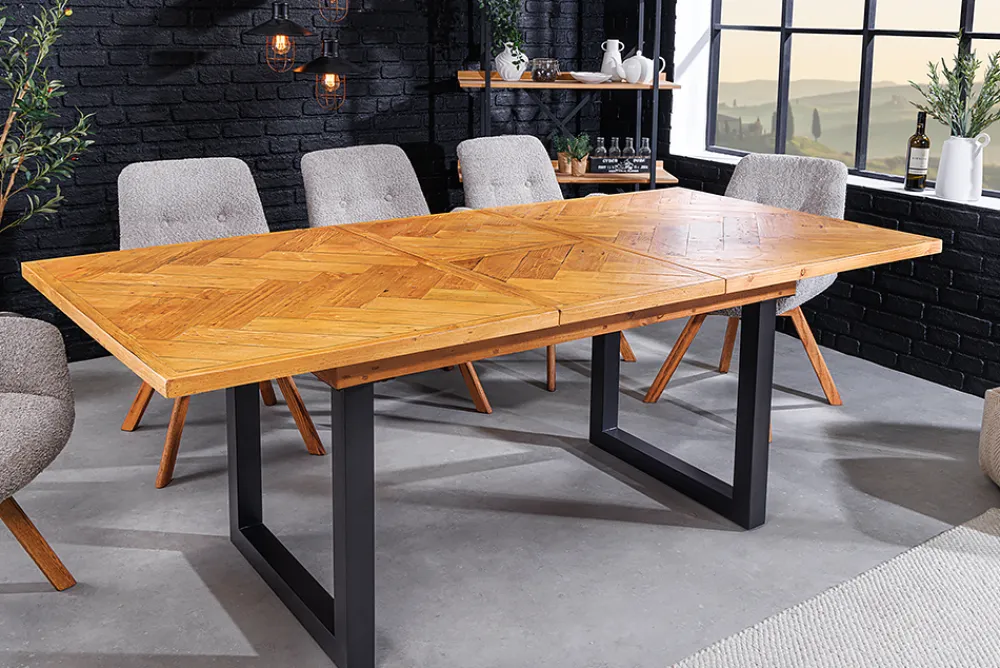 Riess-Ambiente Esstische|Mehr... > Ausziehbarer Esstisch MOSAIK 140-180cm braun Pinie recyceltes Massivholz Metall schwarz