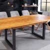 Riess-Ambiente Mehr...|Massivholzesstische > Ausziehbarer Esstisch MOSAIK 160-200cm braun Pinie recyceltes Massivholz Metall schwarz