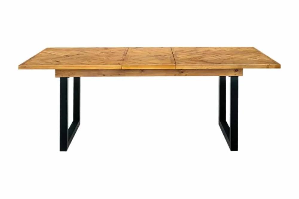 Riess-Ambiente Mehr...|Massivholzesstische > Ausziehbarer Esstisch MOSAIK 160-200cm braun Pinie recyceltes Massivholz Metall schwarz