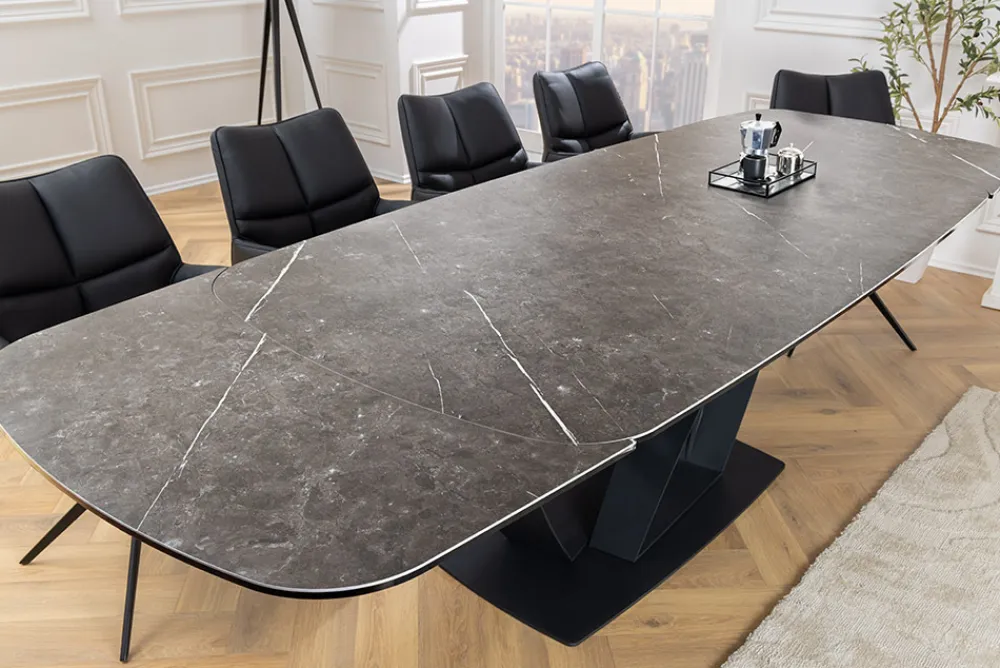 Riess-Ambiente Industrial Loft|Esstische > Ausziehbarer Esstisch PAPILLON 180-260cm graphit Keramik Marmor schwarz Metall