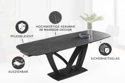 Riess-Ambiente Industrial Loft|Esstische > Ausziehbarer Esstisch PAPILLON 180-260cm graphit Keramik Marmor schwarz Metall