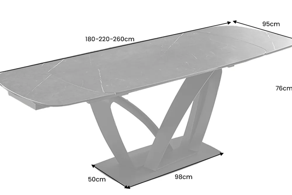 Riess-Ambiente Industrial Loft|Esstische > Ausziehbarer Esstisch PAPILLON 180-260cm graphit Keramik Marmor schwarz Metall