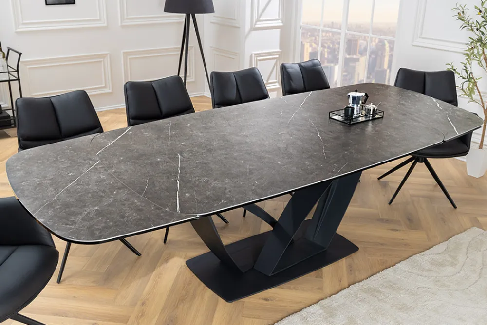 Riess-Ambiente Industrial Loft|Esstische > Ausziehbarer Esstisch PAPILLON 180-260cm graphit Keramik Marmor schwarz Metall