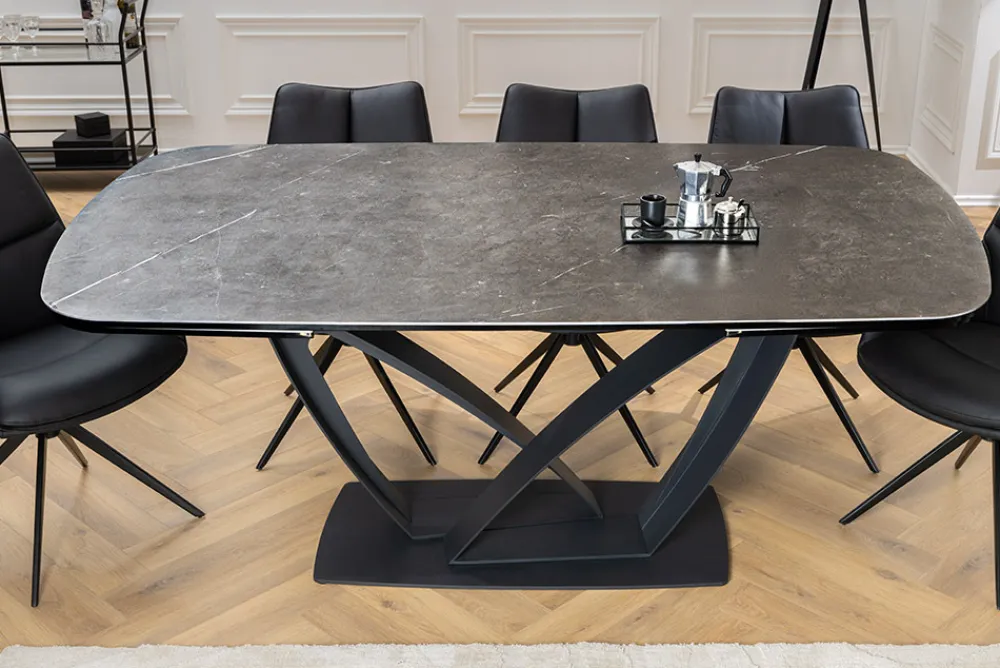 Riess-Ambiente Industrial Loft|Esstische > Ausziehbarer Esstisch PAPILLON 180-260cm graphit Keramik Marmor schwarz Metall
