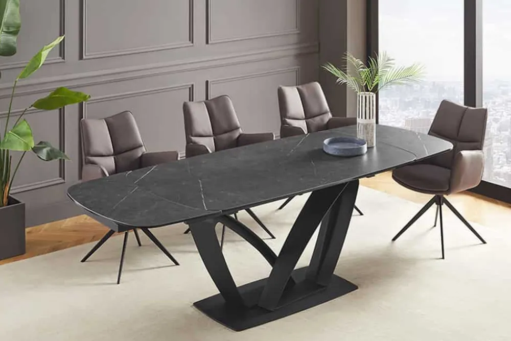 Riess-Ambiente Industrial Loft|Esstische > Ausziehbarer Esstisch PAPILLON 180-260cm graphit Keramik Marmor schwarz Metall