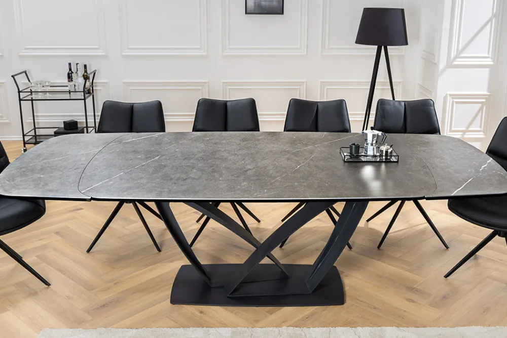 Riess-Ambiente Industrial Loft|Esstische > Ausziehbarer Esstisch PAPILLON 180-260cm graphit Keramik Marmor schwarz Metall
