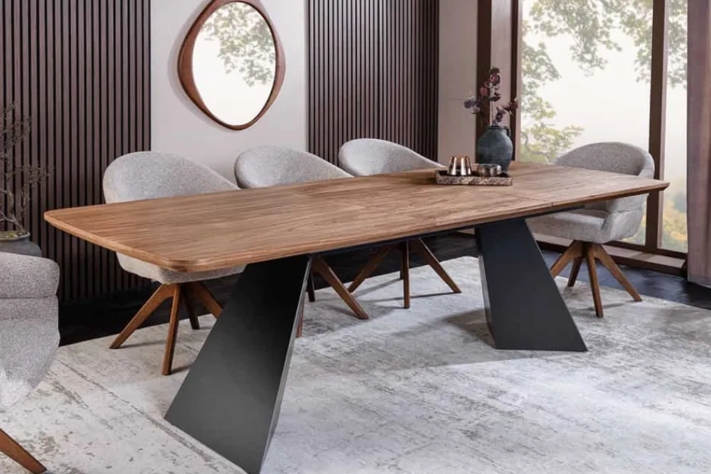 Riess-Ambiente Industrial Loft|Esstische > Ausziehbarer Esstisch PRESTIGE 180-240cm natur Walnussholz schwarzes Metallgestell