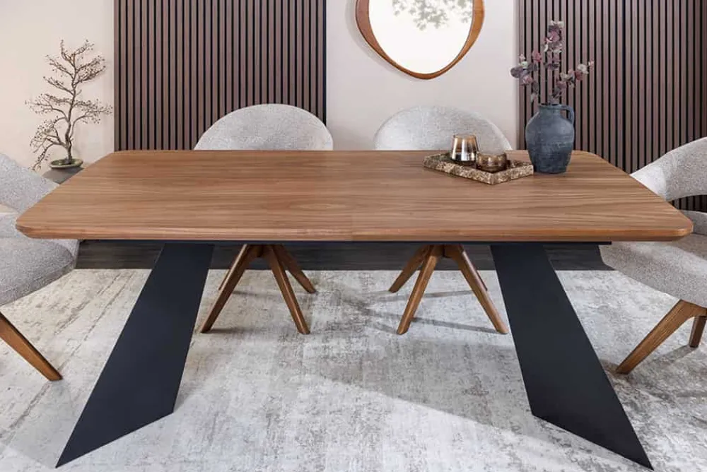 Riess-Ambiente Industrial Loft|Esstische > Ausziehbarer Esstisch PRESTIGE 180-240cm natur Walnussholz schwarzes Metallgestell