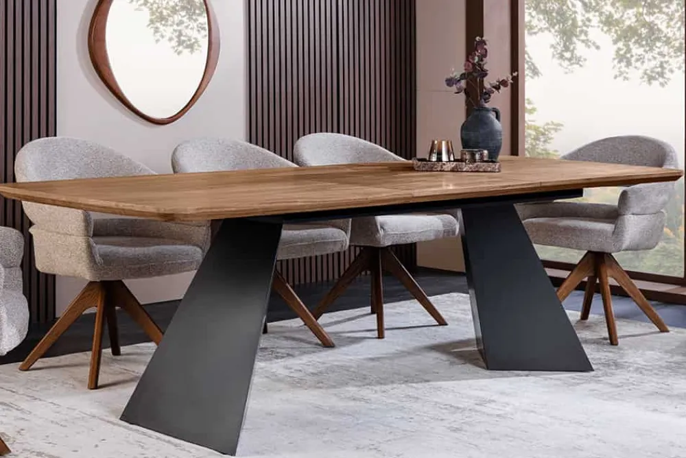 Riess-Ambiente Industrial Loft|Esstische > Ausziehbarer Esstisch PRESTIGE 180-240cm natur Walnussholz schwarzes Metallgestell