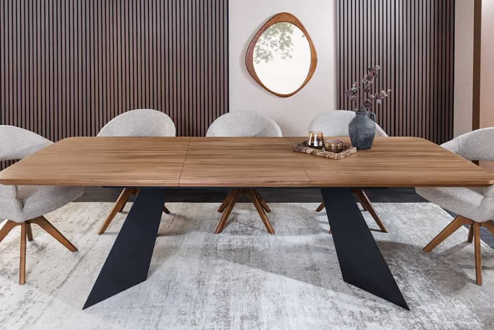 Riess-Ambiente Industrial Loft|Esstische > Ausziehbarer Esstisch PRESTIGE 180-240cm natur Walnussholz schwarzes Metallgestell