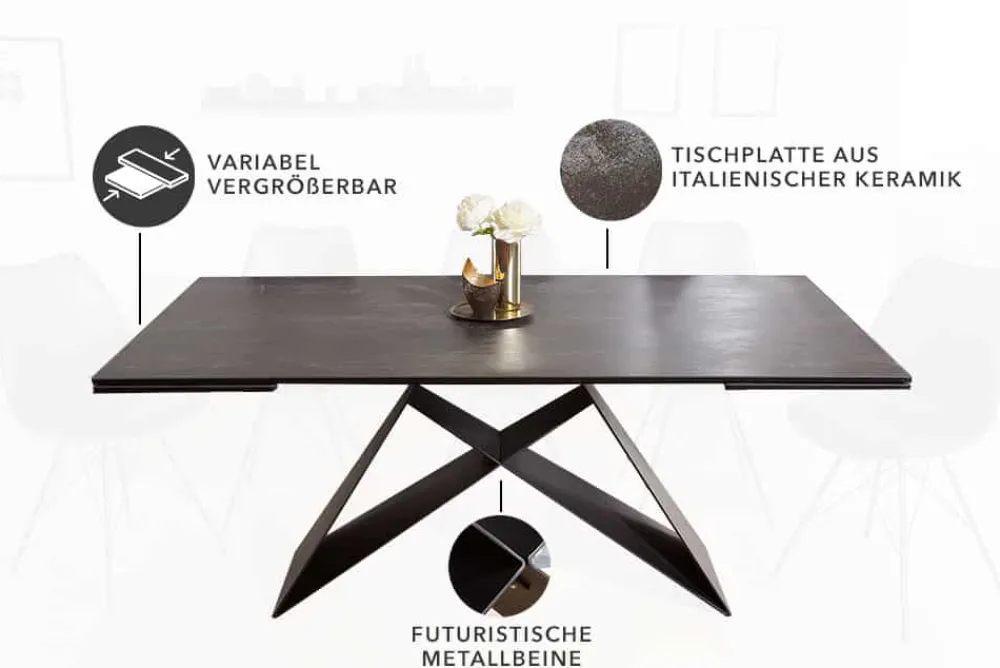 Riess-Ambiente Industrial Loft|Esstische > Ausziehbarer Esstisch PROMETHEUS 180-220-260cm Lava Keramik made in Italy