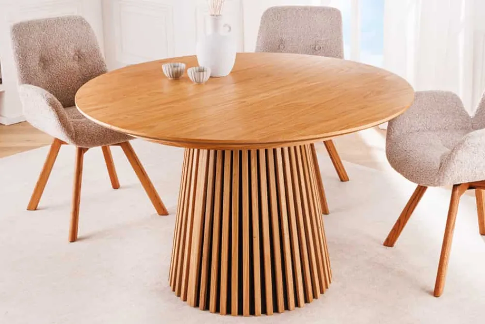Riess-Ambiente Skandinavisch|Esstische > Ausziehbarer Esstisch VALHALLA WOOD 120-160-200cm natur Eichenholz oval Säulenfuß