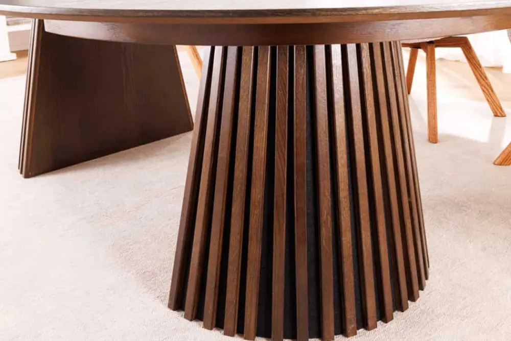 Riess-Ambiente Skandinavisch|Esstische > Ausziehbarer Esstisch VALHALLA WOOD 120-160-200cm smoked braun Eichenholz Säulenfuß