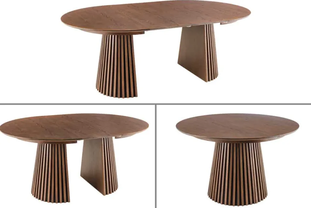 Riess-Ambiente Skandinavisch|Esstische > Ausziehbarer Esstisch VALHALLA WOOD 120-160-200cm smoked braun Eichenholz Säulenfuß