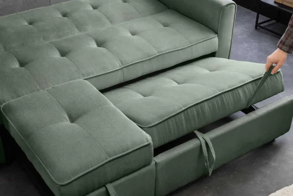 Riess-Ambiente 2-Sitzer Sofa|Retro Möbel > Ausziehbares Schlafsofa SMART 180cm grün Cord 2-Sitzer Couch mit Nosagfederung