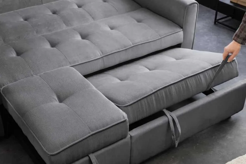 Riess-Ambiente 2-Sitzer Sofa|Retro Möbel > Ausziehbares Schlafsofa SMART 180cm grau Cord 2-Sitzer Couch mit Nosagfederung