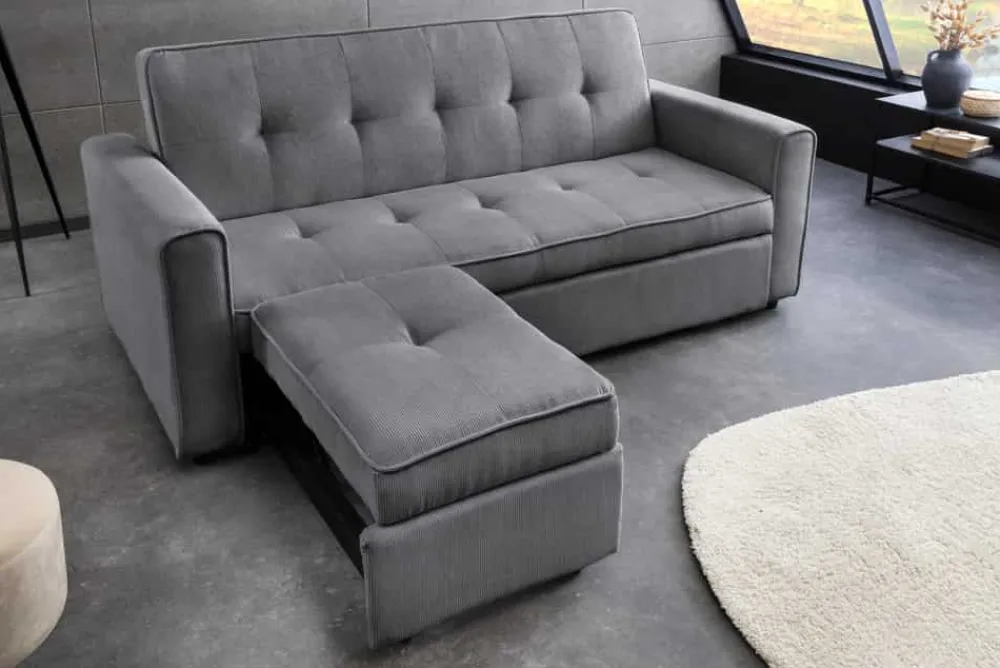 Riess-Ambiente 2-Sitzer Sofa|Retro Möbel > Ausziehbares Schlafsofa SMART 180cm grau Cord 2-Sitzer Couch mit Nosagfederung