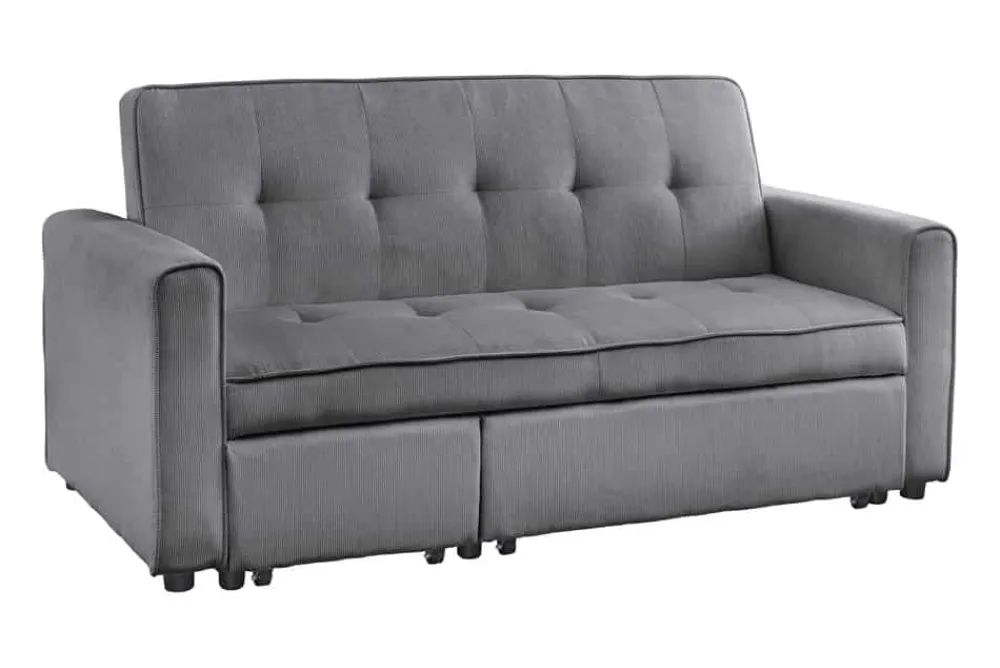 Riess-Ambiente 2-Sitzer Sofa|Retro Möbel > Ausziehbares Schlafsofa SMART 180cm grau Cord 2-Sitzer Couch mit Nosagfederung
