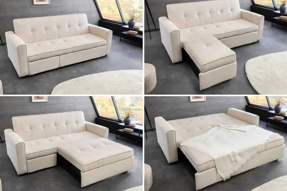 Riess-Ambiente 2-Sitzer Sofa|Retro Möbel > Ausziehbares Schlafsofa SMART 180cm beige Cord 2-Sitzer Couch mit Nosagfederung