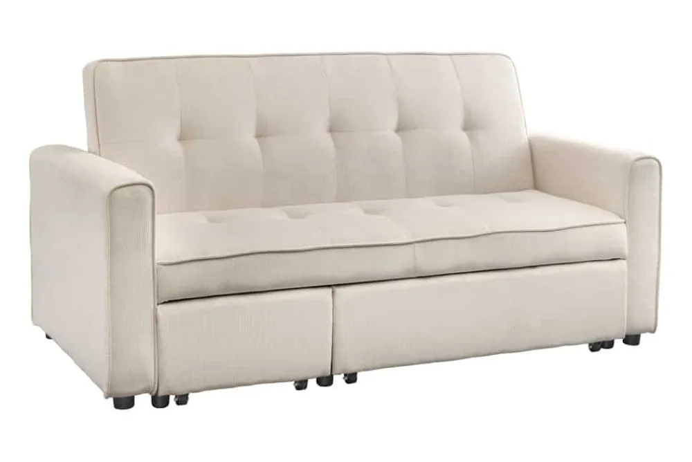 Riess-Ambiente 2-Sitzer Sofa|Retro Möbel > Ausziehbares Schlafsofa SMART 180cm beige Cord 2-Sitzer Couch mit Nosagfederung