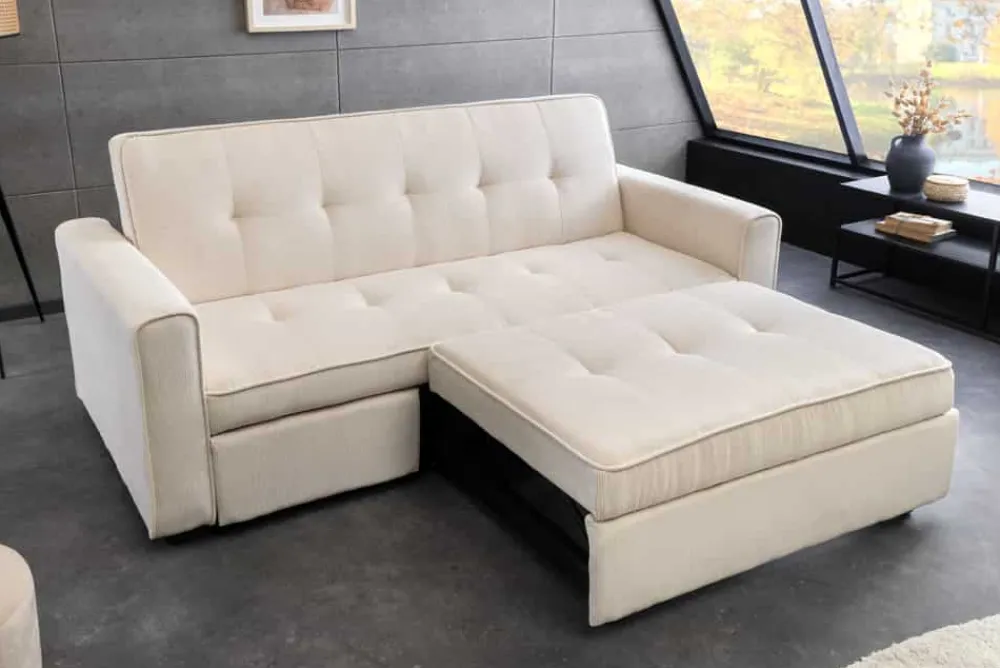 Riess-Ambiente 2-Sitzer Sofa|Retro Möbel > Ausziehbares Schlafsofa SMART 180cm beige Cord 2-Sitzer Couch mit Nosagfederung