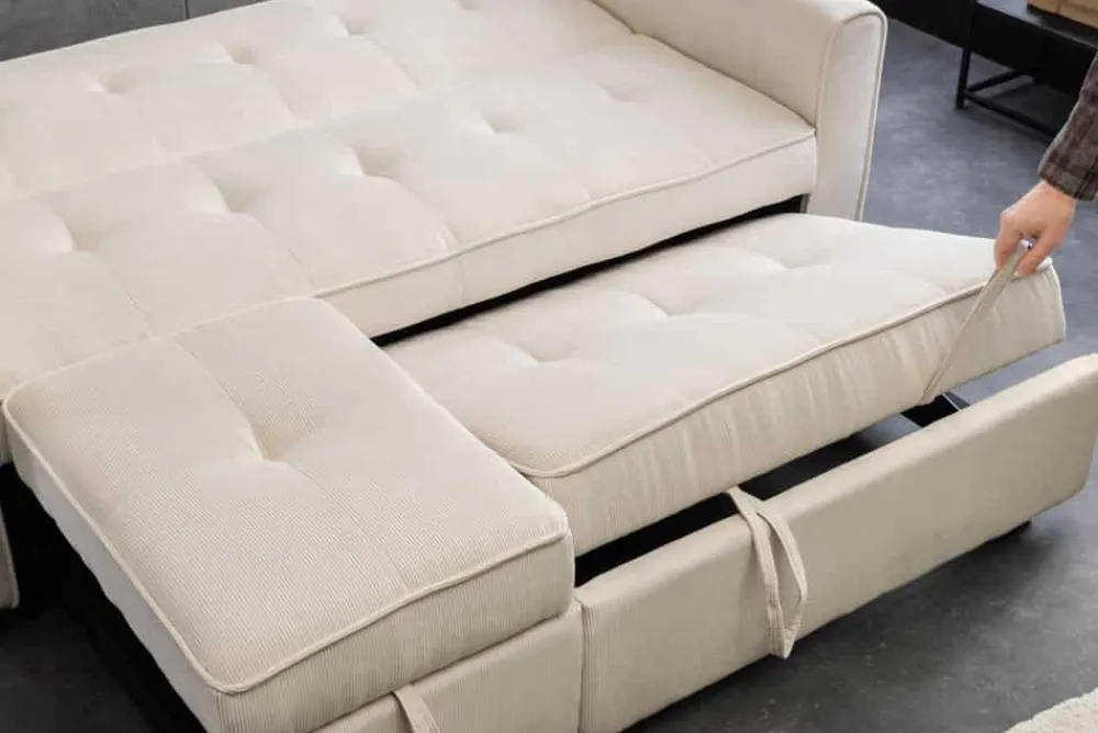 Riess-Ambiente 2-Sitzer Sofa|Retro Möbel > Ausziehbares Schlafsofa SMART 180cm beige Cord 2-Sitzer Couch mit Nosagfederung
