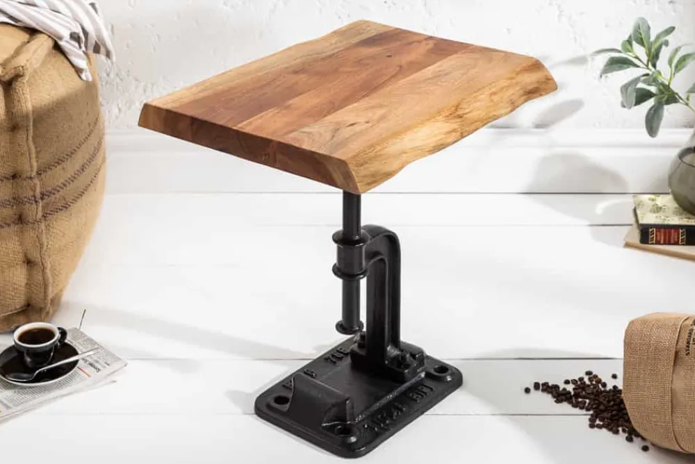 Riess-Ambiente Beistelltische|Mehr... > Authentischer Beistelltisch FACTORY 50cm Akazie Massivholz Baumkante Industrial Design