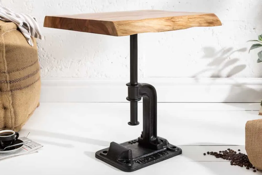 Riess-Ambiente Beistelltische|Mehr... > Authentischer Beistelltisch FACTORY 50cm Akazie Massivholz Baumkante Industrial Design