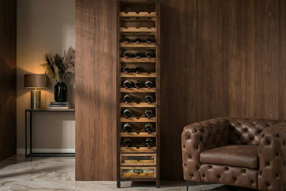 Riess-Ambiente Mehr...|Massivholzregale > Authentisches Weinregal BODEGA 190cm natur Pinienholz Flaschenregal Schubladen