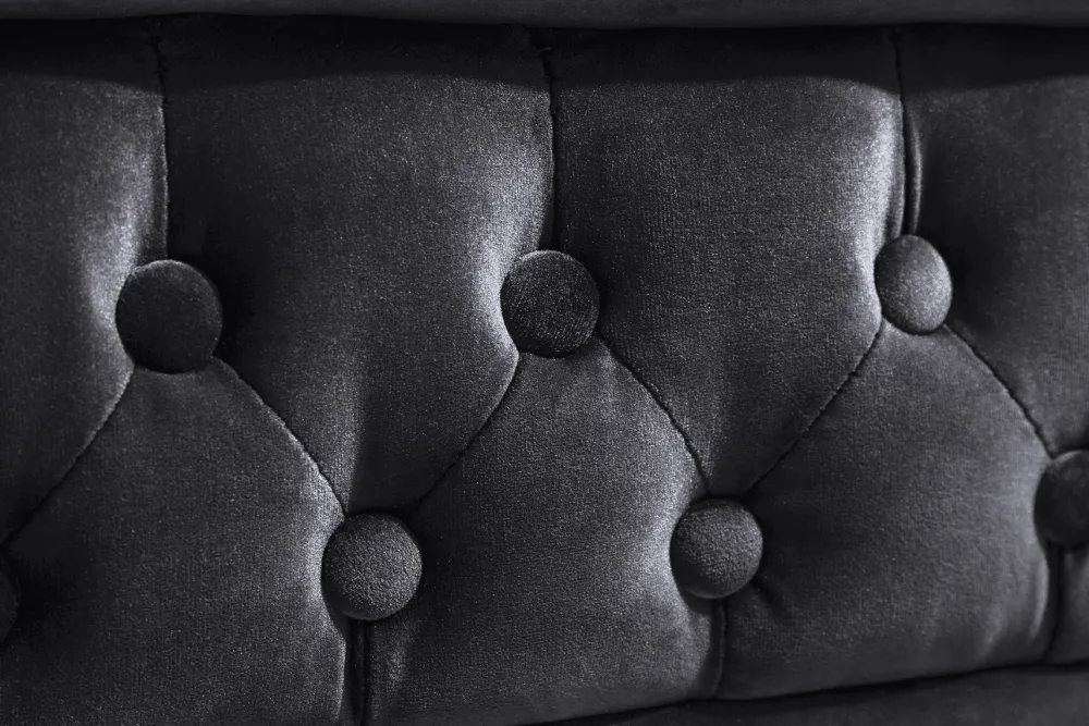 Riess-Ambiente Samt Möbel|3-Sitzer Sofa > Barock Sofa CHESTERFIELD 205cm schwarz Samt Federkern Knopfheftung 3-Sitzer Couch