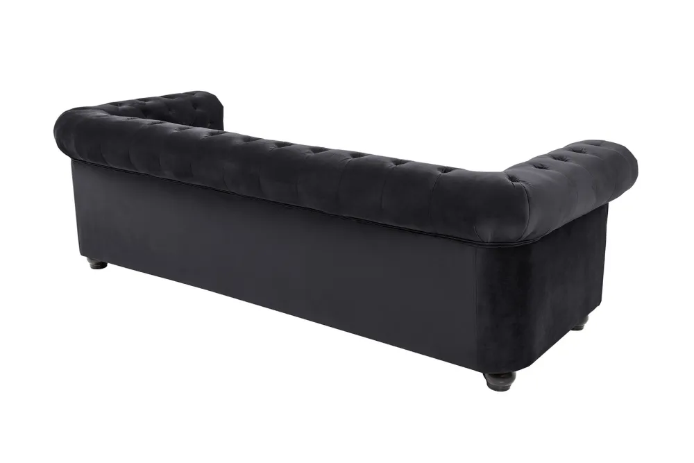 Riess-Ambiente Samt Möbel|3-Sitzer Sofa > Barock Sofa CHESTERFIELD 205cm schwarz Samt Federkern Knopfheftung 3-Sitzer Couch