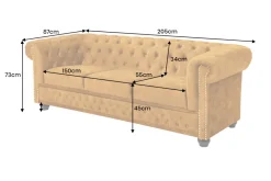 Riess-Ambiente Samt Möbel|3-Sitzer Sofa > Barock Sofa CHESTERFIELD 205cm senfgelb Samt Federkern Knopfheftung 3-Sitzer Couch