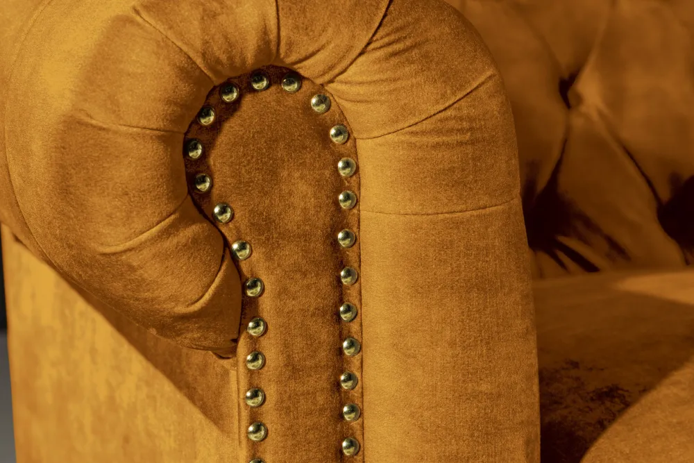 Riess-Ambiente Samt Möbel|3-Sitzer Sofa > Barock Sofa CHESTERFIELD 205cm senfgelb Samt Federkern Knopfheftung 3-Sitzer Couch