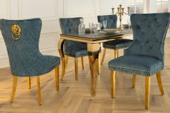 Riess-Ambiente Stühle|Samt Möbel > Barock Stuhl CASTLE DELUXE petrol Samt gold Edelstahl mit Löwenkopf Ziernieten