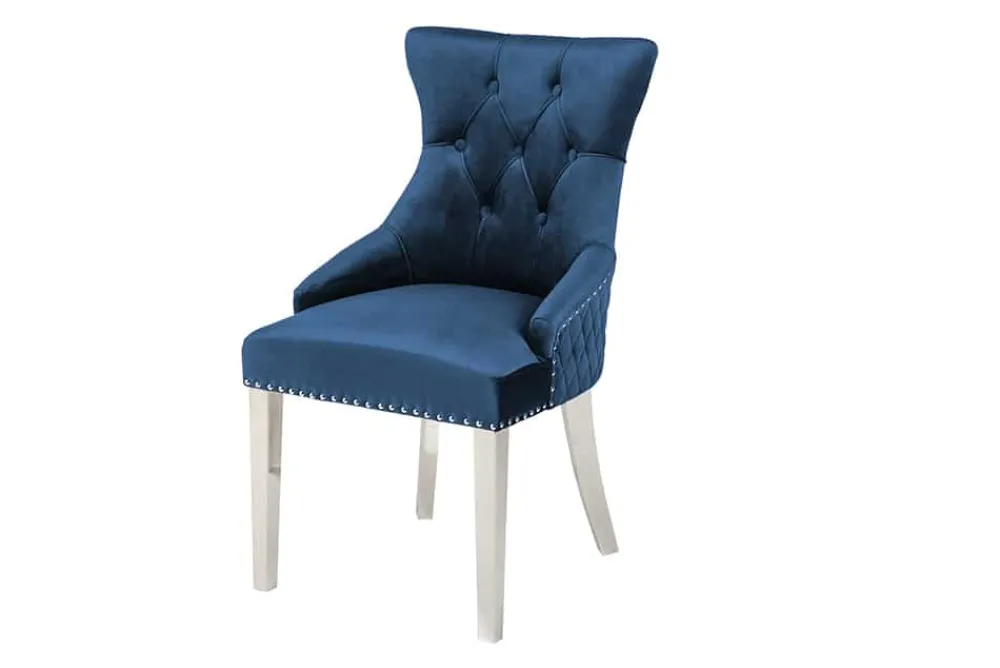 Riess-Ambiente Stühle|Samt Möbel > Barock Stuhl CASTLE DELUXE royalblau Samt Löwenkopf Chesterfield Design Esszimmerstuhl Nieten